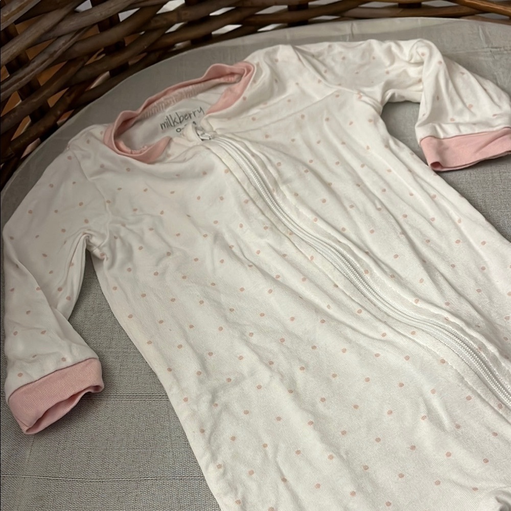 MilkBerry Bamboo Baby Sleeper 0-3 Mnths  with Pink Polka Dots